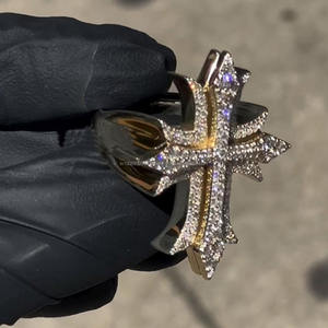 Anillo Cruzado Hip Hop con Incrustaciones de Diamantes para Hombre, en Plata de Ley 925 Chapada en Oro, Anillo Agrupado para Regalo de Aniversario o Boda - Product Image 3