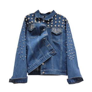Men Denim <b>Jacket</b> <b>Punk</b> Style Rivet Decorated Turn-down Collar Regular Sleeve Stonewashed Autumn Outerwear - Product Image 2