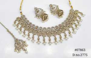 Collier Mehendi Jewelry sert 07863 Polki Kundan, bijoux aspect émeraude, bijoux de mariée pakistanais pour mariage et fêtes, pour femmes. - Product Image 4