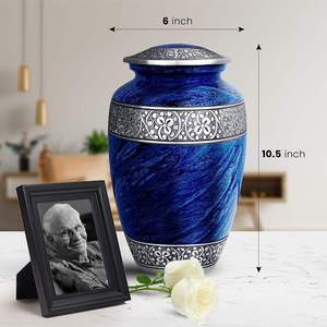 Classic Silver Marble Finish Metal Cremation Urn with Golden Cross Emblem - Elegant Religious <b>Memorial</b> Jar for Human Ashes - Product Image 2