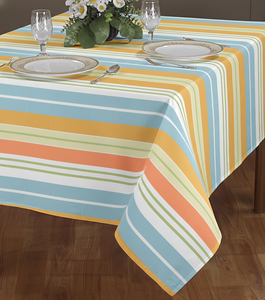 <b>Striped</b> <b>Tablecloth</b> Cotton Polyester Blend - Blue & Pink Sandal - Decorative Dining Table Cover for Kitchens - Product Image 2