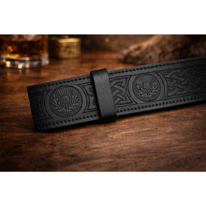Ceinture de kilt en cuir noir, motif celtique gaufré, églantier écossais, tartan traditionnel des Highlands, ceintures pour kilt - Product Image 5