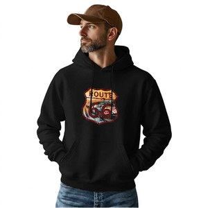 Sudadera con capucha gráfica vintage Route 66 – Forro polar grueso color gris carbón – Sudadera estilo streetwear con estampado Retro Americana Shield - Product Image 3