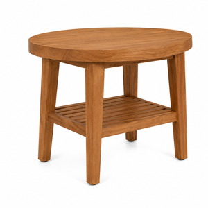Table à manger ronde en teck scandinave moderne avec étagère inférieure à lattes, durable, imperméable et écologique pour la maison, l'hôtel, la villa - Product Image 2