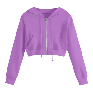 Sudadera corta con cremallera para mujer, color verde, de punto, de manga larga, informal, lisa. - Product Image 4