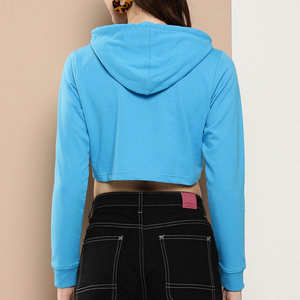 เสื้อฮู้ดครอปสีฟ้าสำหรับผู้หญิง ฤดูหนาว เป็นมิตรกับสิ่งแวดล้อม แขนยาว มีเชือกผูก ปรับได้ สวมใส่สบาย - Product Image 3