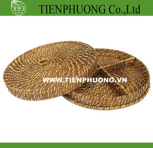 Bandeja Redonda de Mimbre Natural Hecha a Mano, Bandeja para Dulces para el Hogar, Cocina, Almacenamiento, Vacaciones, Cesta de Ratán Hecha en Vietnam - Product Image 3