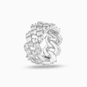 925 Sterling Silver Baguette Cuban Link Ring | Iced Out Statement Ring | Hip Hop Luxury Jewelry - Product Image 1