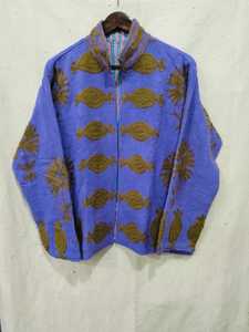 Chaqueta de Lana Azul con Cuello Mandarín Bordado, Manga Larga, Tejida a Mano con Punto Abierto, Abrigo de Otoño para Mujer - Product Image 1