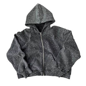 Últimas tendencias en moda masculina: sudaderas con cremallera y pedrería, logotipo personalizado, sudadera con cremallera y pedrería extragrande para hombre en venta - Product Image 1