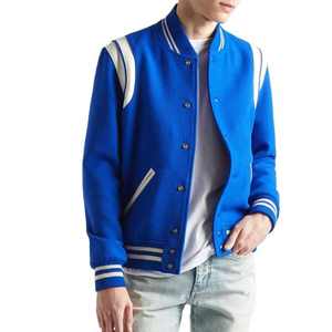 Chaqueta Varsity Azul para Hombre, Estilo Preppy, Mezcla de Lana y Poliéster, Cuello Camisero, Corte Regular, Color Sólido, Cierre de Botones, Ropa de Otoño - Product Image 2