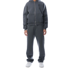 Ensemble de survêtement décontracté pour homme avec capuche, sweat-shirt à fermeture éclair intégrale et pantalon de jogging, 100 % coton, couleur unie, vêtements de sport, streetwear - Product Image 4