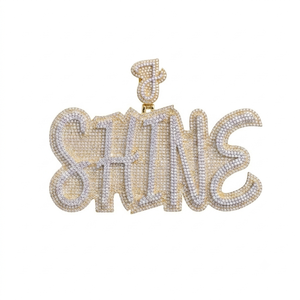 Pendentif en argent 925 avec moissanite taille brillant, plaqué rhodium, collier personnalisé avec initiale ou nom, style bling hip-hop unisexe - Product Image 1