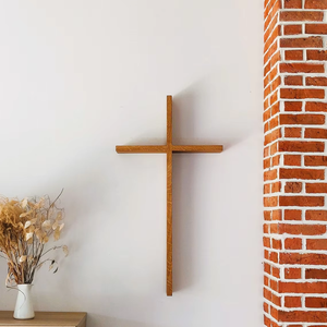 Croix chrétienne murale en bois de chêne, faite à la main, style minimaliste moderne, durable, décoration religieuse pour la maison et l'église - Product Image 3