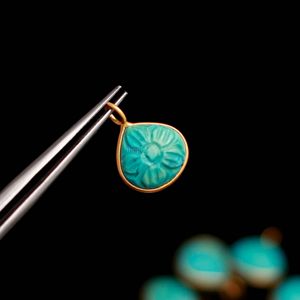 Colgante de flor de turquesa azul AAA, colgante de plata de ley 925 tallado a mano con piedras preciosas, colgante de corazón para hacer joyas, 12 mm - Product Image 4