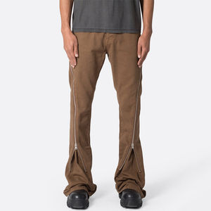 กางเกงยีนส์ทรงตรงขาบานสีน้ำตาลวินเทจสำหรับผู้ชายจากโรงงานขายส่ง กางเกงแฟชั่นสตรีทแวร์แบบมีซิปพับได้สั่งทำพิเศษ - Product Image 5