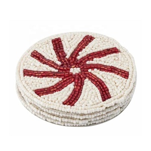 Snowflake Pattern Beaded Coaster <b>Set</b> of <b>4</b> Handmade Coasters <b>for</b> Tea Cup Coffee Mugs & <b>Dining</b> <b>Table</b> Christmas Decorative Coaster - Product Image 4
