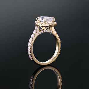 AMBER JEWELS Unisex 14K <b>Gold</b> Solid Plated Oval Diamond IGI Certified <b>Cocktail</b> <b>Ring</b> Prong Setting Classic Style Halo Band - Product Image 3