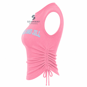 Jack And Jill Of America Sorority Women's Bling Rhinestone Ribbed Tank <b>Top</b> Ruched Side Crew Neck <b>Raglan</b> Cap Sleeve Crop <b>Top</b> - Product Image 3