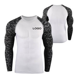 Rashguard à manches longues pour homme, motif camouflage blanc et noir, impression par sublimation, protection UV écologique, séchage rapide, polyester/nylon - Product Image 1