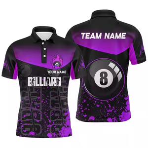 Camiseta Polo Personalizada para Equipo de Billar, Color Morado, con Diseño de Bandera Americana, Impresión Sublimada, Absorbe la Humedad, Manga Corta, Ropa para Hombre - Product Image 2