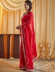 KV <b>Red</b> Embroidered Designer Saree With Unstitched <b>Blouse</b> - Product Image 6