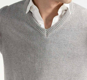 Pull sans manches col en V pour homme, motif jacquard, tricoté avec lettres, pull d'hiver à col rond, tricot personnalisé - Product Image 2