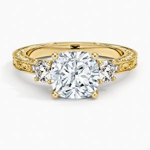 Bague de fiançailles en moissanite taille coussin en or blanc avec pierres latérales ornées - Product Image 1