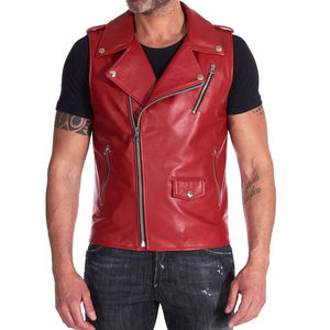 Gilet de moto respirant en denim polyester/coton rouge pour homme avec fermeture éclair et poches, col carré, sans manches, vêtement d'extérieur pour l'hiver - Product Image 1