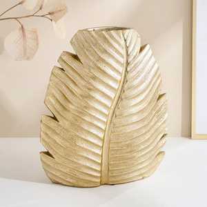 Juego de jarrones decorativos de lujo con diseño de hojas doradas, centro de mesa botánico moderno de metal para decoración del hogar, sala de estar y hotel. - Product Image 5