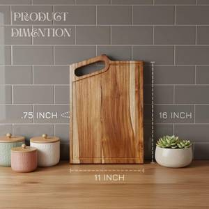 Planche à découper carrée en bambou sculptée à la main, nouvelle arrivée, avec rainure pour les jus et poignées, épaisseur 2,0 cm, compatible lave-vaisselle - Product Image 4