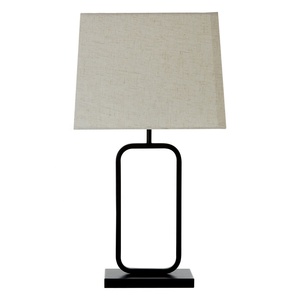 Halo Loop Metal Table <b>Lamp</b> with Open Frame Design Linen Shade Durable Iron Base Elegant Accent Lighting for Home Decor - Product Image 3