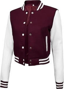 Green <b>White</b> Varsity Jacket Full Sleeve Stand Collar <b>Button</b> Closure Women's Outerwear Autumn Wear - Product Image 4