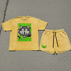 Ensemble T-shirt et short streetwear personnalisé, T-shirt graphique vintage délavé à l'acide et short en jean orné de strass, pour fabricants - Product Image 1