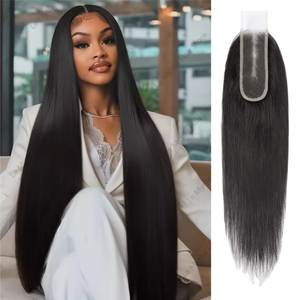 NAJIR HAIR HUB Cabello Indio Remy Virgen con Cierre de Encaje Transparente 2x6 de 32 Pulgadas Extra Largo, 40 Gramos, Ondulado Natural, Negro - Product Image 1