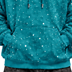 Sudadera con Capucha Oversize para Hombre, Estampado Moteado Azul Turquesa, Forro Polar Grueso, Estilo Urbano, con Cordón Ajustable - Product Image 6