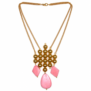 Collier Statement Doré avec Pendentifs en Pierre Turquoise Verte et Franges en Barres Métalliques, Fournisseur en Gros de Bijoux Bohèmes - Product Image 2