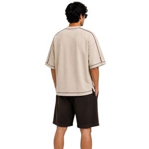 Beige And Dark Brown Mens Oversized <b>T</b> <b>Shirt</b> And Shorts Set Customized Logo Contrast Stitching Casual Streetwear Two Piece Set - Product Image 2