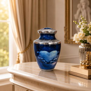 Blue Heart Aluminum Cremation Urn for Human Ashes <b>Memorial</b> <b>Keepsake</b> Handcrafted Adult Funeral Burial Remembrance Urn with Lid - Product Image 2