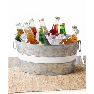 Custom Logo Galvanized Steel Beverage Tub With Handles Large Oval Metal Ice Bucket For Wine And Beer Leak-Proof <b>Drink</b> <b>Cooler</b> - Product Image 6