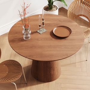 Tavolo da pranzo circolare moderno minimalista da 43 pollici in legno naturale colorato tavola rotonda in legno - Product Image 5