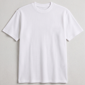 T-shirt gaufré à manches courtes pour homme, coupe classique, col rond, couleur unie, design épuré - Product Image 4