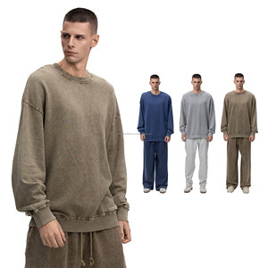 Sudadera de cuello redondo con lavado ácido de alta calidad de 380G para hombre, sudaderas con capucha de felpa francesa desgastada de algodón 100%, esencial para invierno - Product Image 1