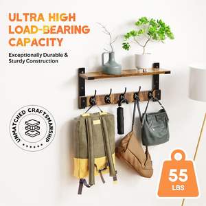 Crochets muraux avec étagère, porte-manteau mural pour manteaux, sacs à dos, clés, vêtements, étagère flottante murale à suspendre dans l'entrée - Product Image 2