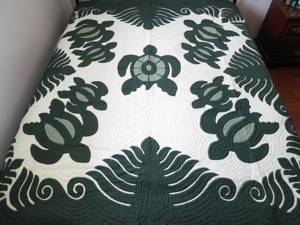 Ensemble de courtepointes hawaïennes brodées à la main, motif tortue vert et blanc, design élégant, pour la décoration de la maison et des hôtels - Product Image 2