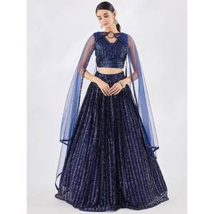 Navy <b>Blue</b> Sequins Net Party Wear Lehenga Choli with Dupatta for Evening - Product Image 2