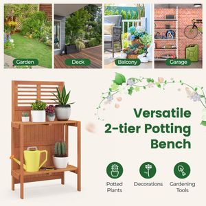 Banco da Giardinaggio Pieghevole con 2 Ripiani Portaoggetti, Finitura in Olio di Teak per Giardino e Balcone - Product Image 6