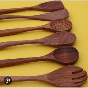Ensemble de couverts en bois BohoNest, bol en bois de manguier, cuillère, fourchette, couteau avec manche en osier, ustensiles de table rustiques, écologiques, faits à la main - Product Image 4