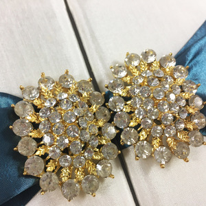 White Silk Wedding <b>Pocket</b> <b>Folder</b> with Rhinestone Brooch | Embellished Gatefold Invitation | Wholesale, Made in Thailand - Product Image 2