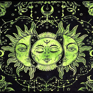 Tapisserie Tarot Soleil à 3 Faces, Magnifique Nappe en Coton Imprimée Multicolore, Petite Nappe d'Autel, Superbe, par Indian Consigners - Product Image 1